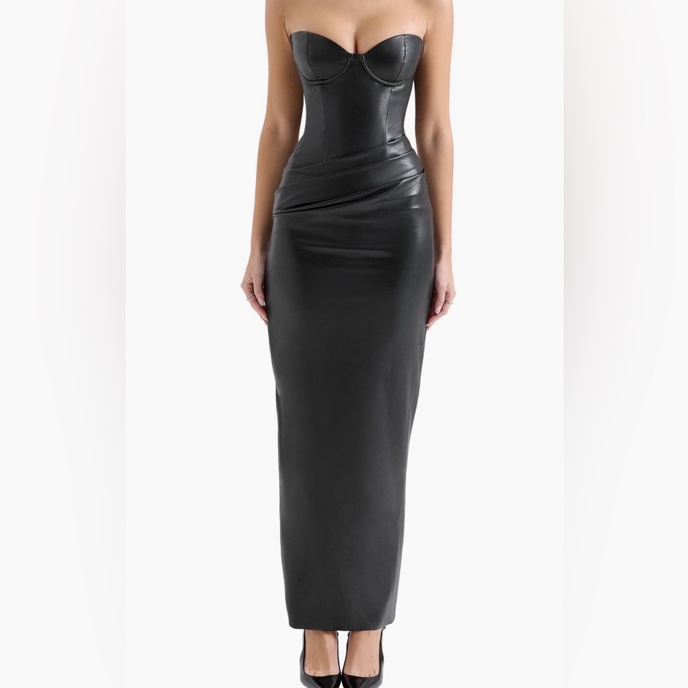 House of CB Black Strapless Leather Maxi Dress